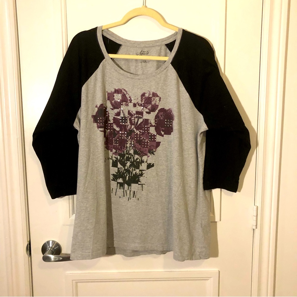STYLE & CO. Top, Bejeweled, Grey/Black/Purple, Women’s Size 2X